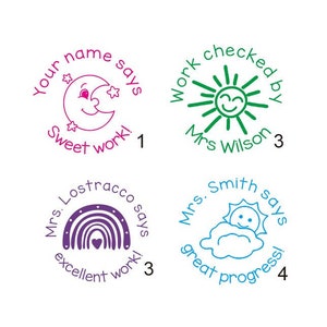 Benutzerdefinierte Stempel, Lehrerstempel, personalisierter Lehrerstempel, benutzerdefinierte vorgefärbte Stempel, Lehrergeschenk, Buchstempel, Sonne, Mond, süße Arbeit, Work Check By