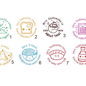 Tampon d'enseignant personnalisé,Timbres de nom d'enseignant personnalisés,Timbre-cadeau d'enseignant personnalisé,Timbres de commentaires d'enseignant,Timbres de salle de classe,Timbres mignons, Nourriture