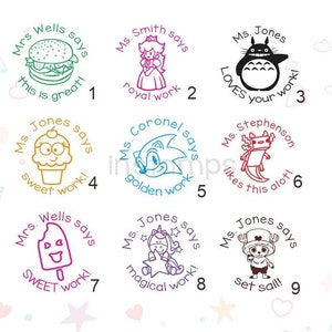 Benutzerdefinierte Lehrer Stempel, personalisierte Name Lehrer Stempel, Geschenk Stempel, Kommentar, Klassenzimmer Stempel, Hausaufgaben Werkzeuge, süße Designs