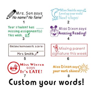 Custom Teacher Stamps,Personalized Homework Stamp,Custom Classroom Stamps,Teacher Gift,Custom Pre-inked Stamps,45x15mm,Custom Your Own Words