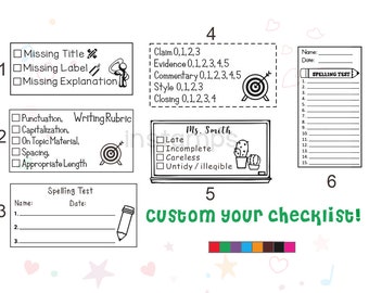 Sellos de lista de verificación totalmente personalizados, sellos para maestros, sellos de lista de verificación personalizados, sellos de tareas personalizados, sellos preentintados personalizados para el aula, 60 x 30 mm