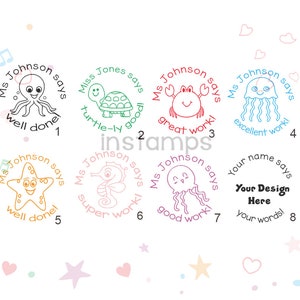 Benutzerdefinierte Lehrer Stempel, personalisierte Name Lehrer Stempel, benutzerdefinierte Lehrer Geschenk Stempel, Pre-inked Stempel, niedliche Tinte Stempel, Hausaufgaben Stempel, Meerestiere