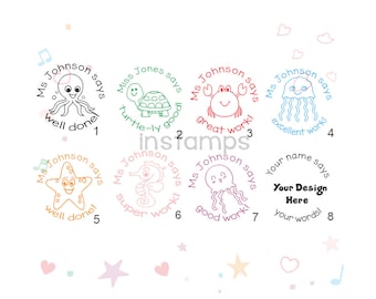 Custom Teacher Stamp,Personalized Name Teacher Stamps,Custom Teacher Gift Stamp,Pre-inked Stamps,Cute ink Stamps,homework Stamp,Marine life