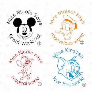 Custom Teacher Stamps,Personalised Cartoon Characters,Self Inking Teacher Stamps,Custom Pre-inked Stamps for Classroom,Teacher Gift