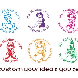 Custom Stamps,Teacher Gifts,Personalized Logo Stamps,Pre-inked,Self-inking,Teacher Gift,Any Language,Custom Princess, Any Clipart,38mm size