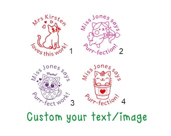 Custom Stamps,Teacher Stamps,Personalized Teacher Stamp,Custom Pre-inked Stamps,Stamps,Teacher Gift,Book Stamp,Cute cat,Love This work