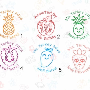 Custom Stamps,Teacher Stamps,Personalized Teacher Gifts,Custom Pre-inked Stamps,Funny Homework Stamps,Pineapple,Apple,Grape,Mango,Cute Fruit
