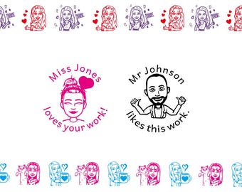 Custom Bitmoji Stamps,Teacher Bitmoji Gifts,Personalized Logo Stamps,Custom Emoji Bitmoji,Pre-inked,Teacher Gift,Any Language,Any Clipart