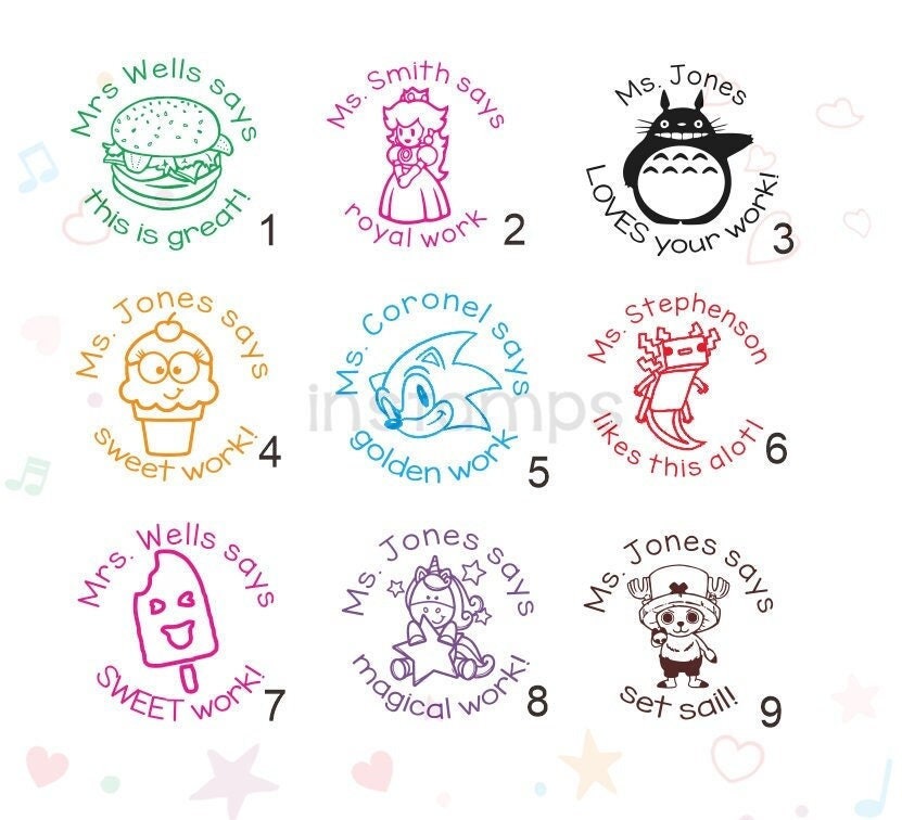 Custom Teacher Stamp,Personalized Name Teacher Stamps,Gift Stamp,Comment,Classroom Stamps,Homework Tools,Cute Designs