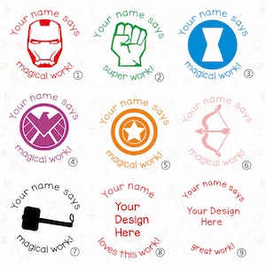 Benutzerdefinierte Lehrer Stempel, personalisierte Name Lehrer Stempel, benutzerdefinierte Lehrer Geschenk Stempel, Lehrer Kommentar Stempel, Klassenzimmer Stempel, Marvel Design