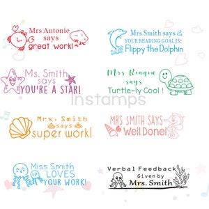 Custom Teacher Stamps for Classroom,Personalized Homework Stamp,Self inking,Custom Pre-inked Stamps,45x15mm,Marine life,Custom Your Words