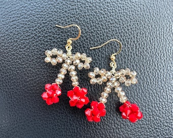 Beaded Earrings - Bow Earrings - Handmade Jewelry (Available in 2 colours)