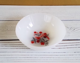 Primrose Fire King Bowl Custard Dish Pink Red Flowers Milk Glass Vintage