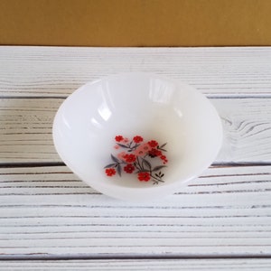 Primrose Fire King Bowl Custard Dish Pink Red Flowers Milk Glass Vintage