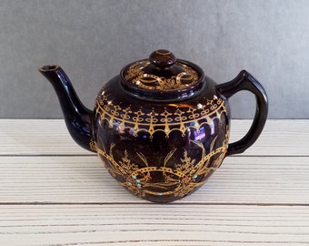 Ceramic Teapot Black Painted English Vintage