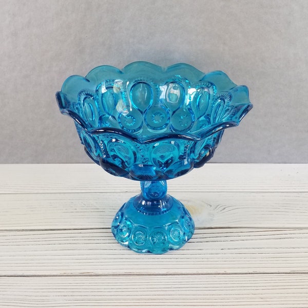 Blue Pedistal Dish Moon & Stars L. E. Smith Vintage