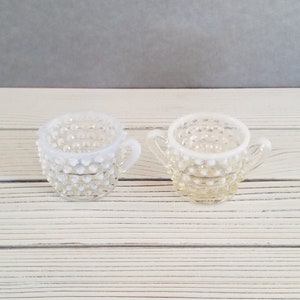Opalescent Hobnail Glass Creamer And Sugar Vintage