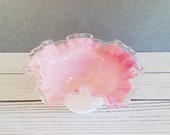 Pink And White Fenton Silvercrest Rose Bowl Ruffled
