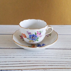 Meissen Demitasse Cup Saucer Porcelain Flowers Antique