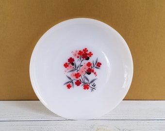 Primrose Fire King Dinner Plate Pink Red Flowers Milk Glass