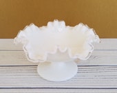 Fenton Silvercrest Milk Glass Ruffled Edge Pedestal Rose Bowl