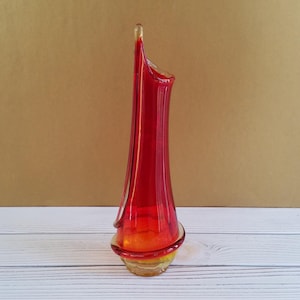 Orange Amberina Glass Vase Kanawha Vintage Mid Century Swung