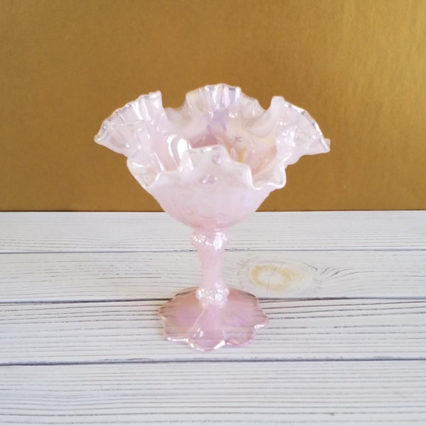 Fenton Pink Iridescent Cabbage Rose Ruffled