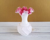 Fenton Pink White Glass Vase Ruffled Vintage
