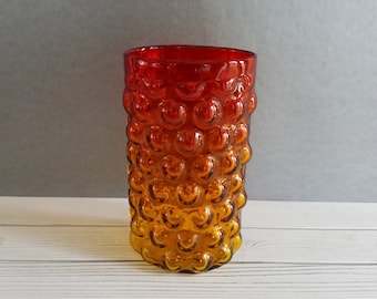 Blenko Bubble Amberina Vase Wayne Husted Vintage Glass Mid Century Orange Yellow Red
