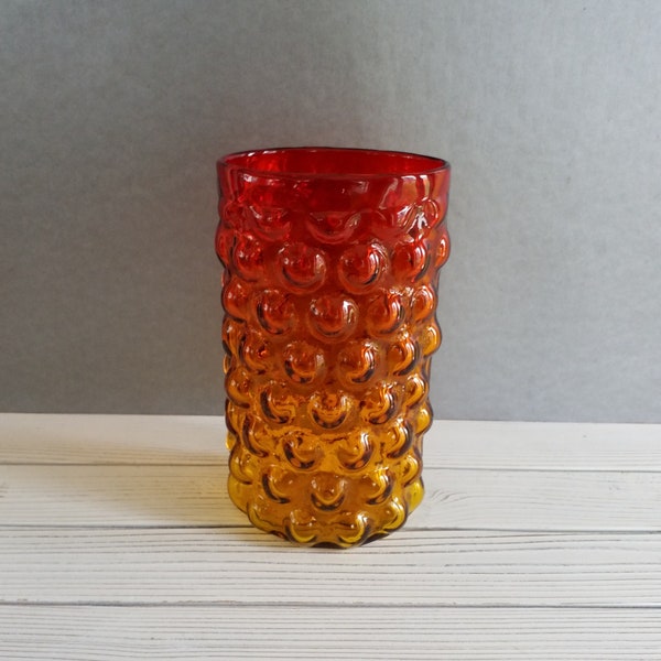 Blenko Bubble Amberina Vase Wayne Husted Vintage Glass Mid Century Orange Yellow Red