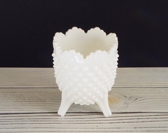 Fenton Milk Glass Hobnail Crown Edge Footed Vase Vintage