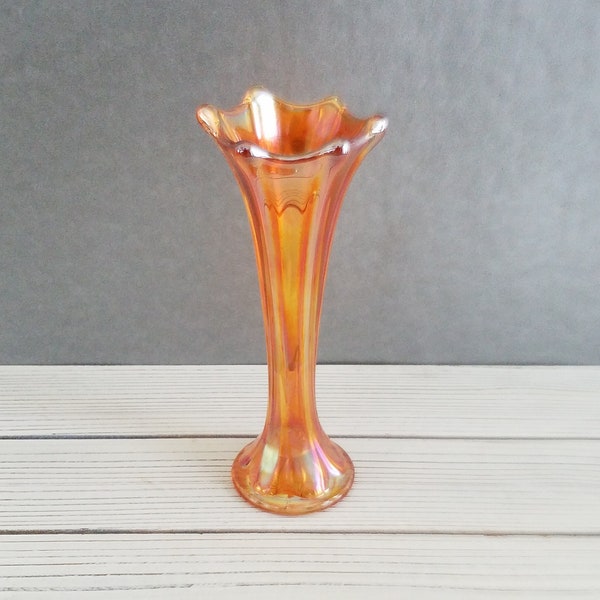 Carnival Glass Trumpet Vase Marigold Bud Vase points Paneled Flower Bottom Vintage