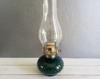 Green Hobnail Oil Lamp Hurricane Vintage