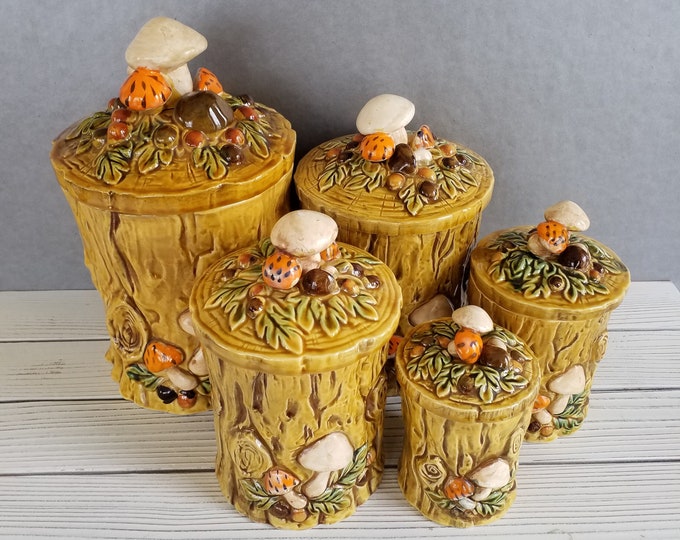 Mushroom Canister Set Lefton Vintage Kitchen Forest 5 Piece Etsy