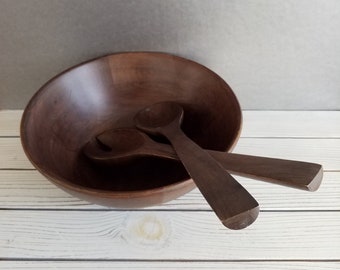 Wooden Salad Bowl Spoons Vintage