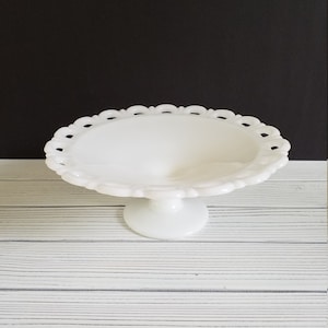 Vintage Fruit Bowl Milk Glass Old Colony Open Lace Anchor Hocking Pedestal