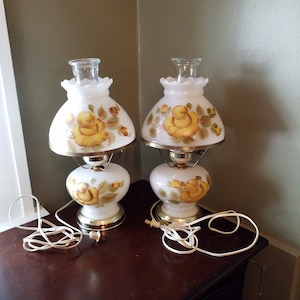 Yellow Rose Milk Glass Lamps Gone With The Wind Vintage Painted