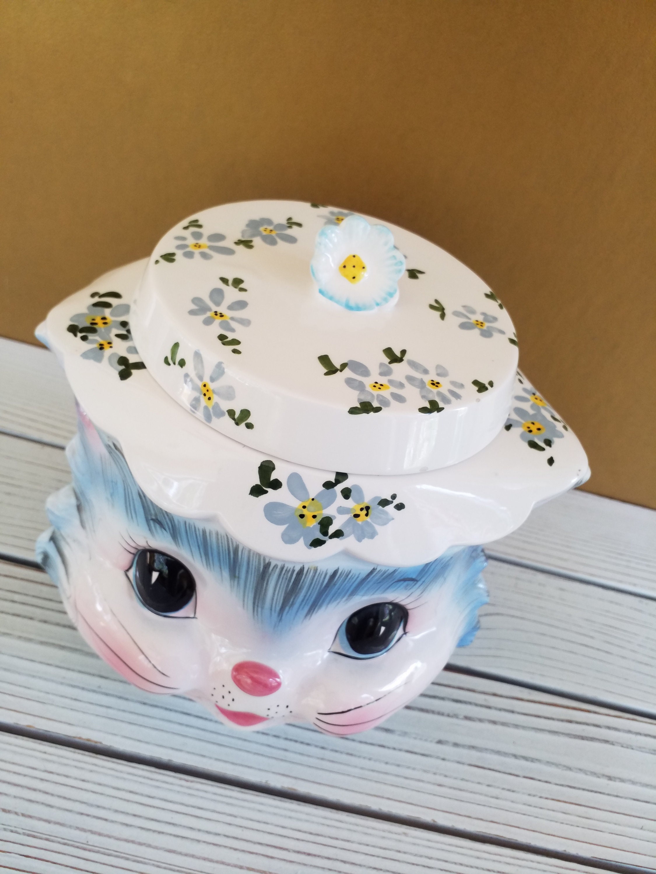 Lefton Miss Priss Cat Cookie Jar Ceramic Vintage Mid Century