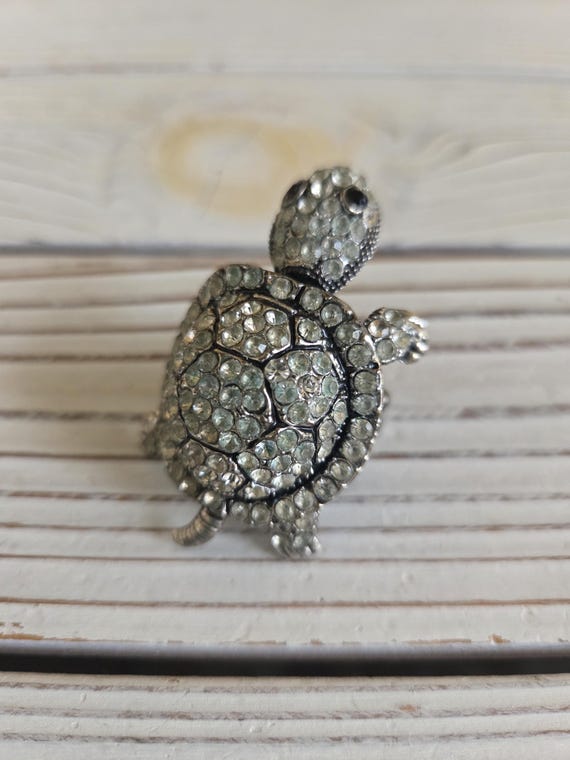 Turtle Rhinestone Ring Vintage - image 1
