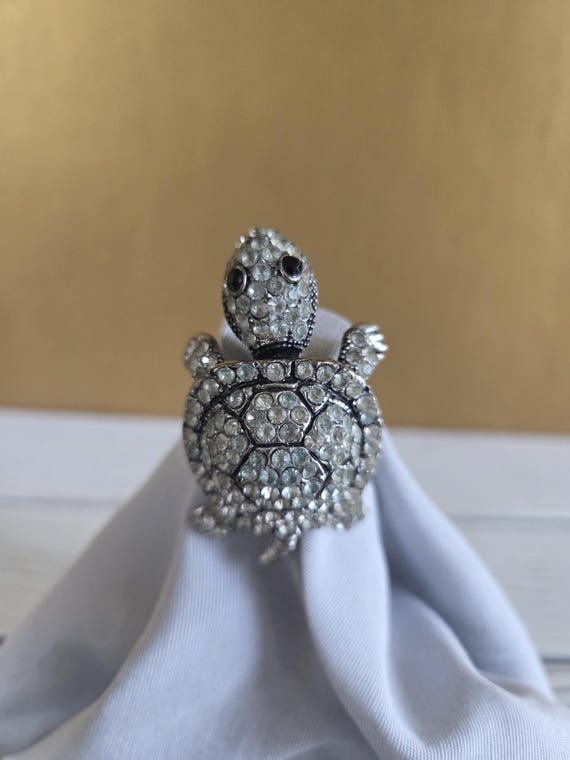 Turtle Rhinestone Ring Vintage - image 3
