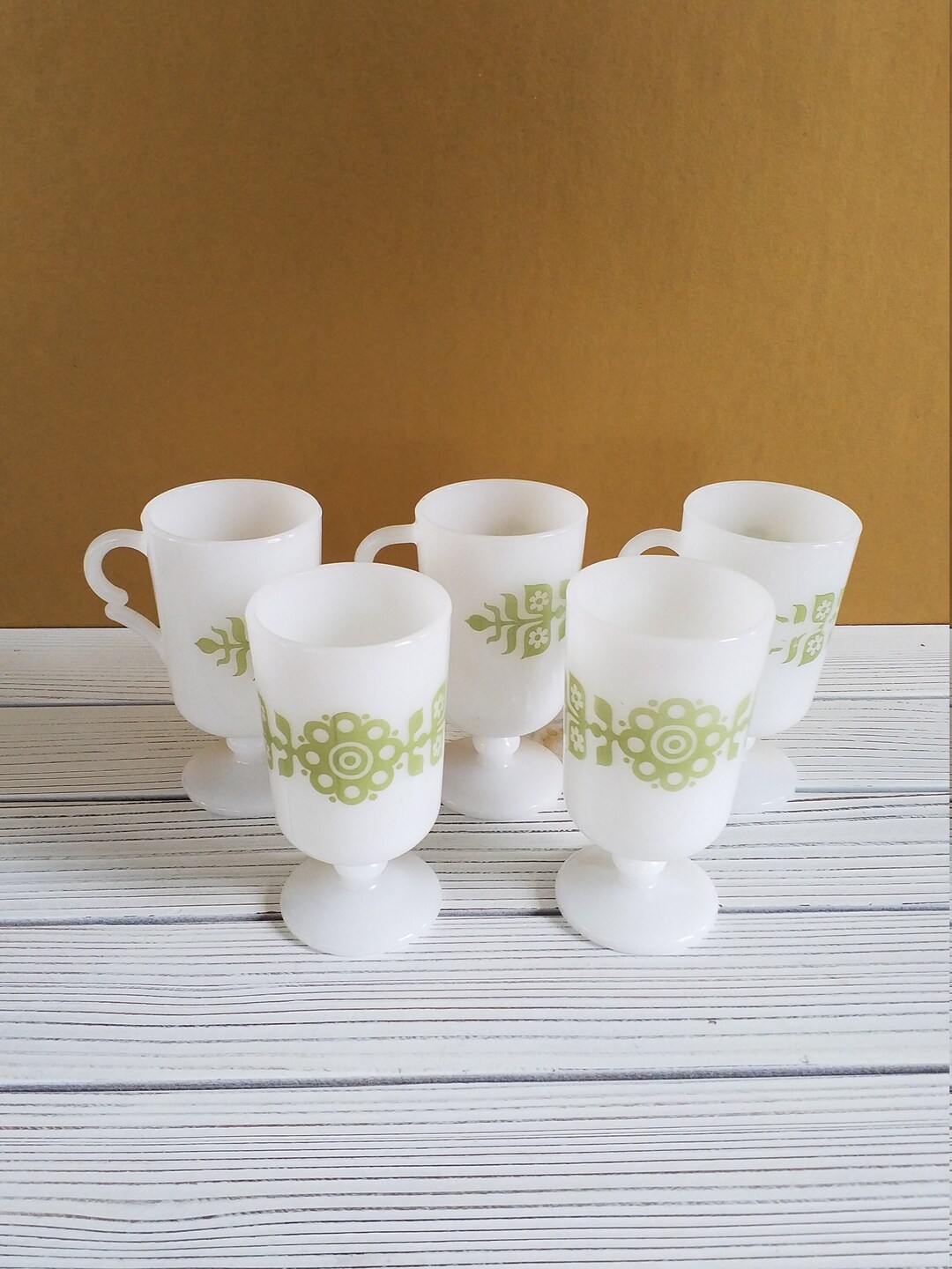 Vintage Irish Coffee Mugs Mid Century Green Flowers Kitchen Floral Tea Retro Etsy