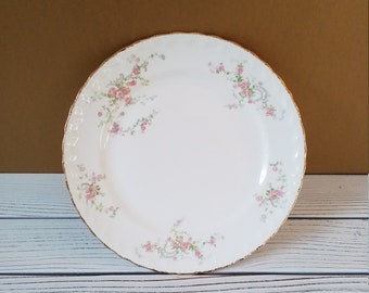 Pope Gosser Jean China Dinner Plate Pink Roses Gold Edge Vintage 10 inch