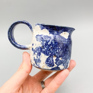 Handmade Speckled White Stoneware Creamer: Cobalt Neptune Glaze