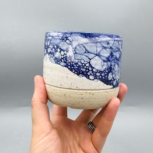 Handmade planter with drainage plate, Neptune glaze, size medium