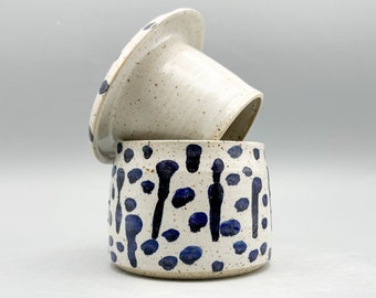 Butter Crock, Butter Dish, French Butter Keeper with polka dots