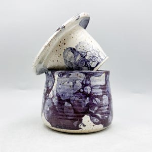 Butter Crock,  handmade out of speckled stoneware in Hyacinth bloom glaze, holds 200mL/6.75oz
