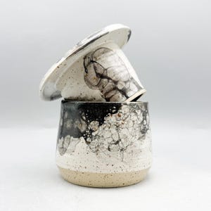 Butter Crock, handmade out of speckled stoneware in Moon glaze, holds 195mL/6.5oz