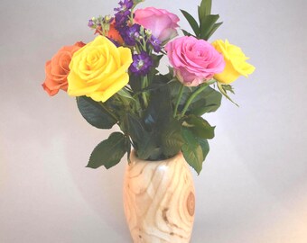 Handcrafted Ash Wood Vase with Glass Liner