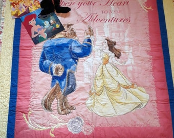Beauty and the Beast Belle Panel Quilt Blanket Playmat For Baby or Toddler - Large size 44 x 50 inches - Baby Shower Gift Yellows Blues Pink