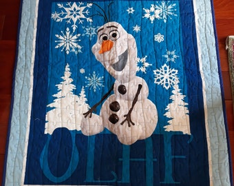 FROZEN OLAF Panel baby or toddler Quilt Blanket, Playmat - Disney -  size 35 x 42 inches, blue and white
